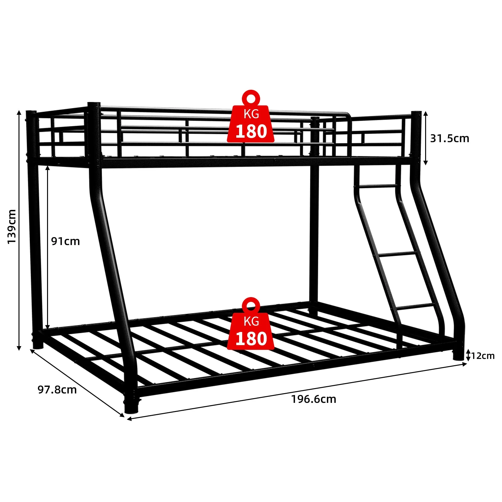 Bunk Bed, Twin Over Full, Metal - Image 9