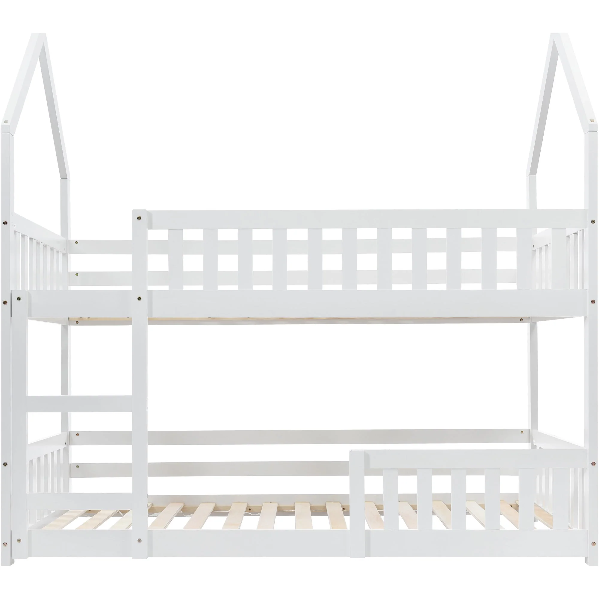Bunk Bed, Twin Sleeper with Ladder & Gaming Castle Design, Solid Wood Frame (White) - Image 4