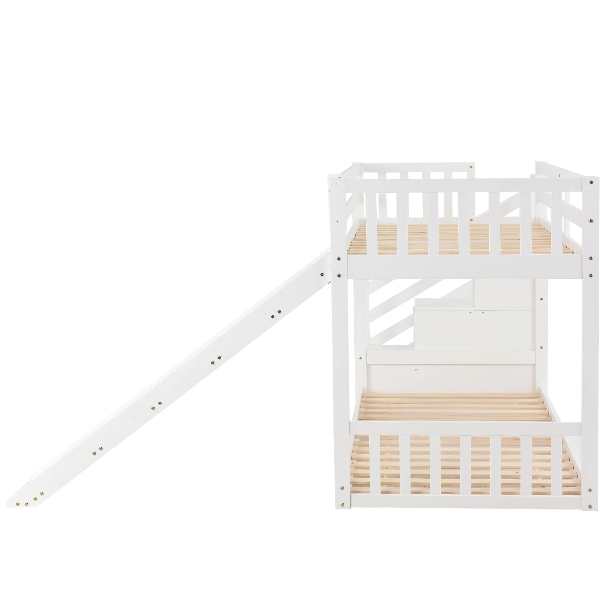 Bunk Bed with Stairs & Slide, Solid Pine Wood Frame, 90x190cm, White - Image 7