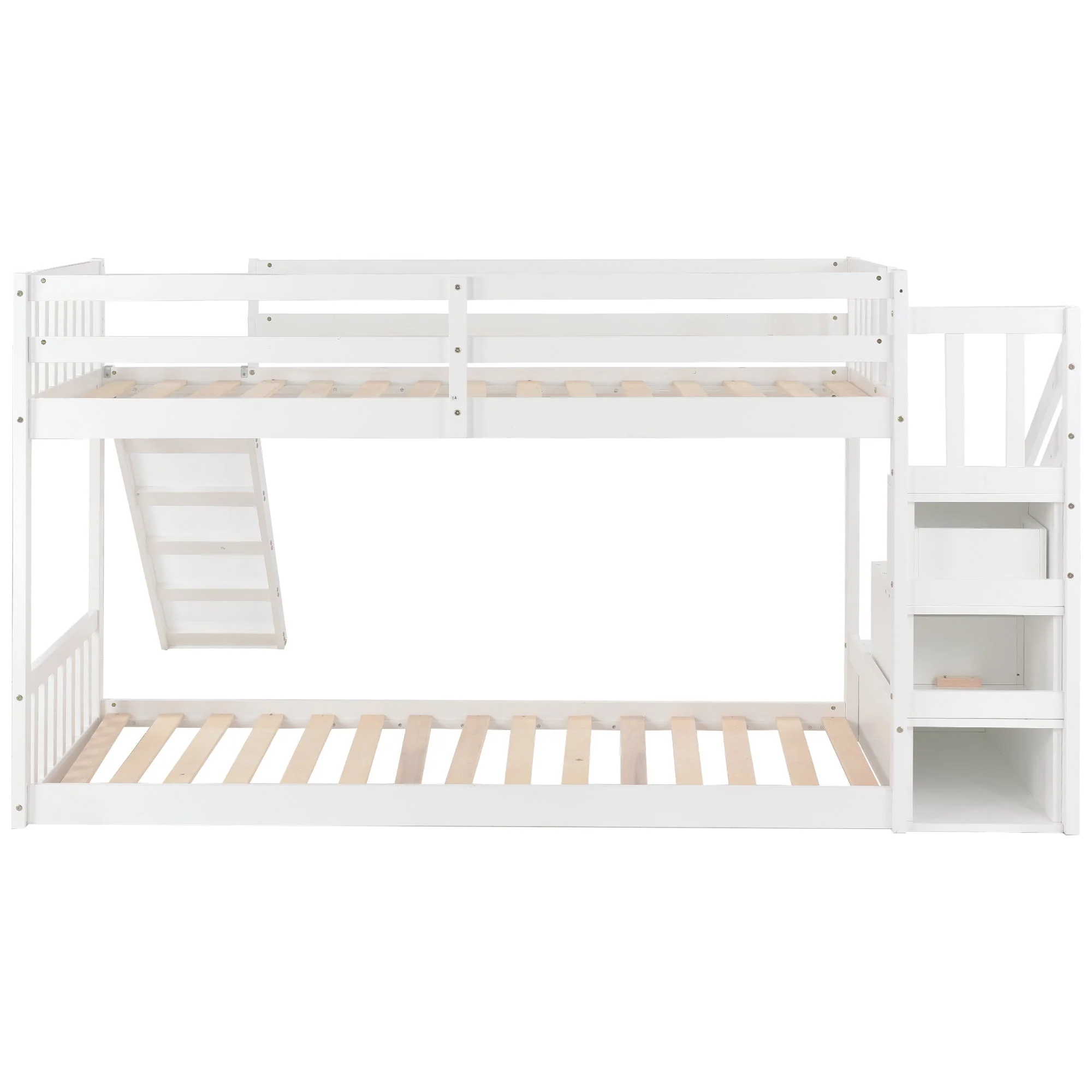 Bunk Bed with Stairs & Slide, Solid Pine Wood Frame, 90x190cm, White - Image 8