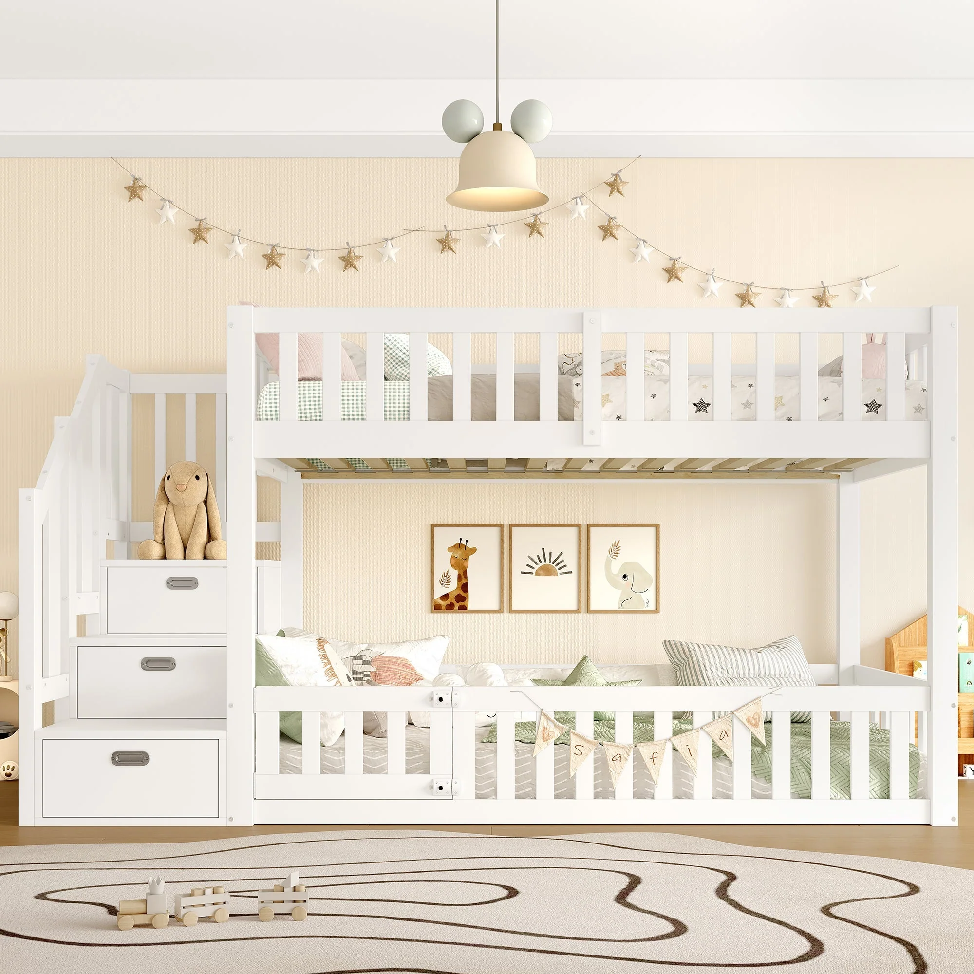 Bunk Bed with Storage Ladder, 90x200cm, White - Image 2