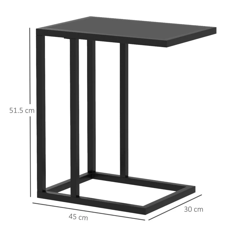 C Shape Bedside Table, Narrow Snack End Table Wood-Effect Top, Black - Image 3
