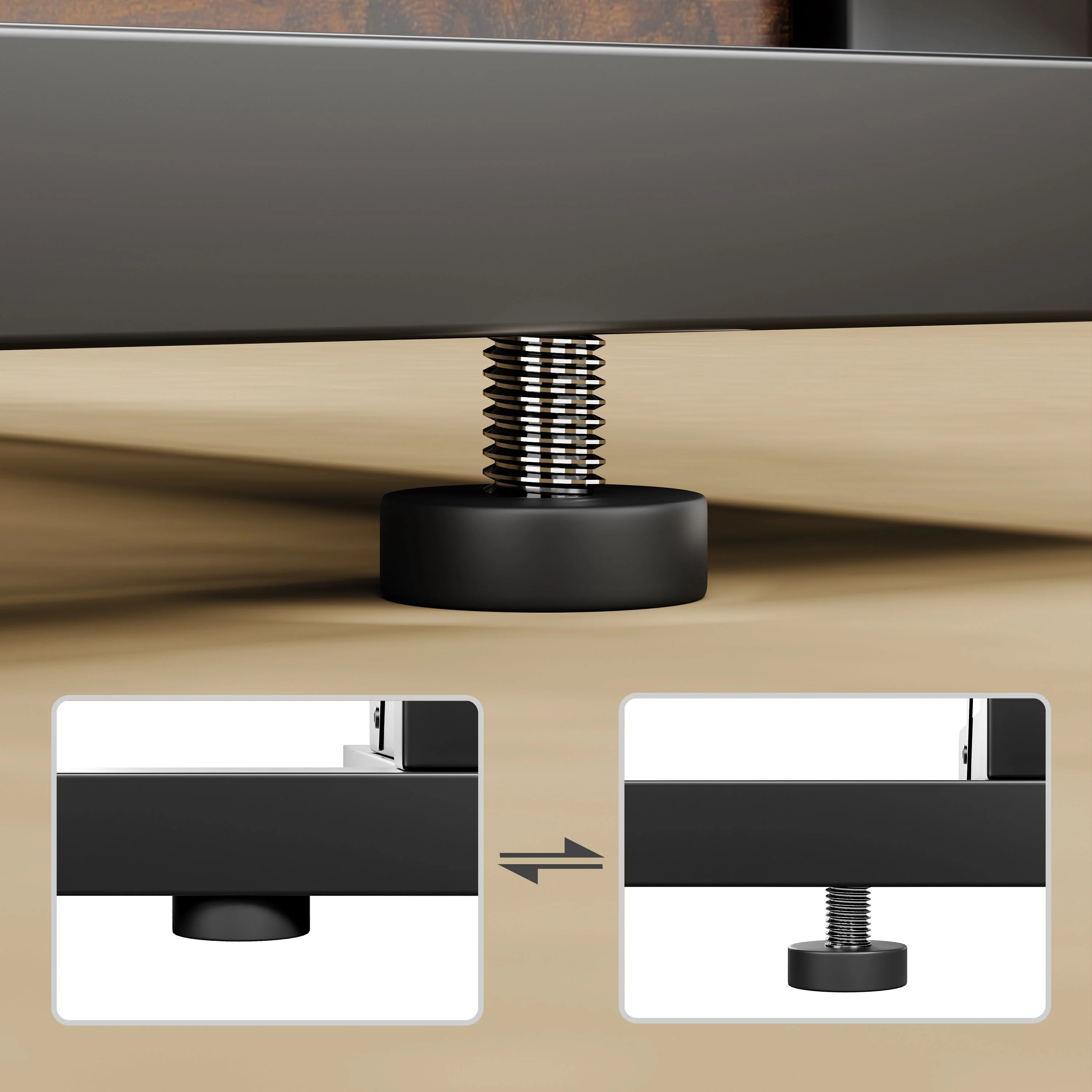 C-shaped Side Table Foldable Metal Frame Adjustable Feet TV Tray - Brown - Image 4