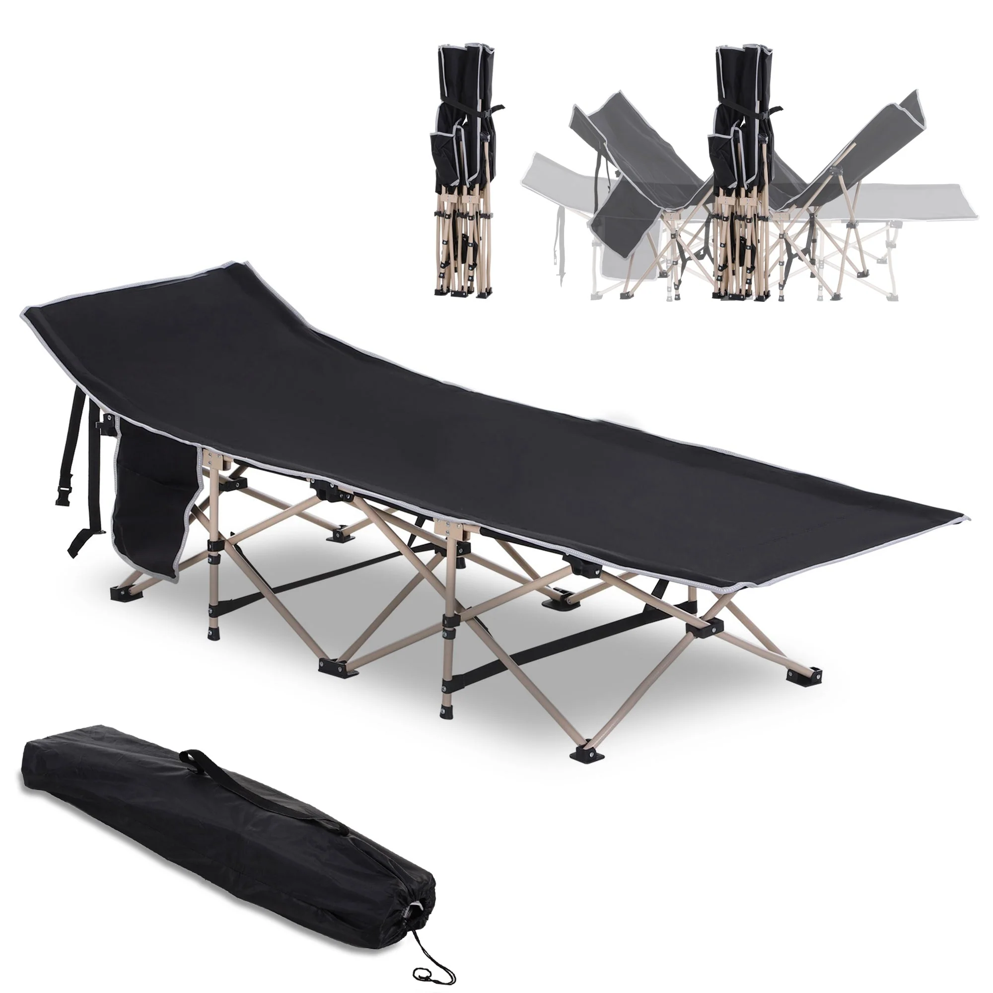Camp Bed, Foldable Camping, 190x68x52 cm Oxford Black - Image 2