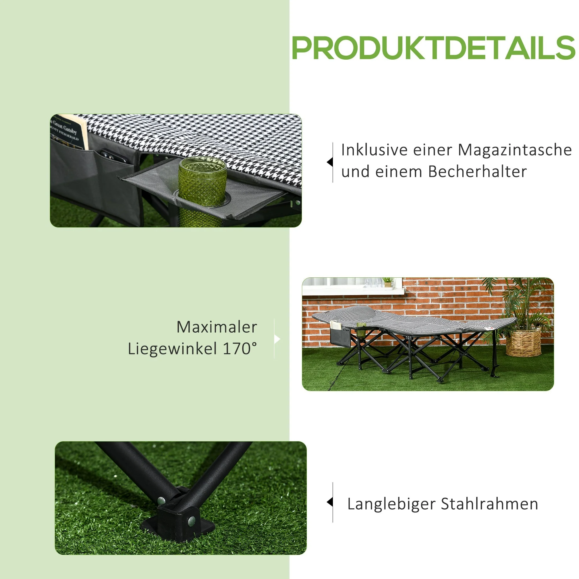 Camp Bed, with Bag & Cup Holder, 120 kg, Black - Image 6