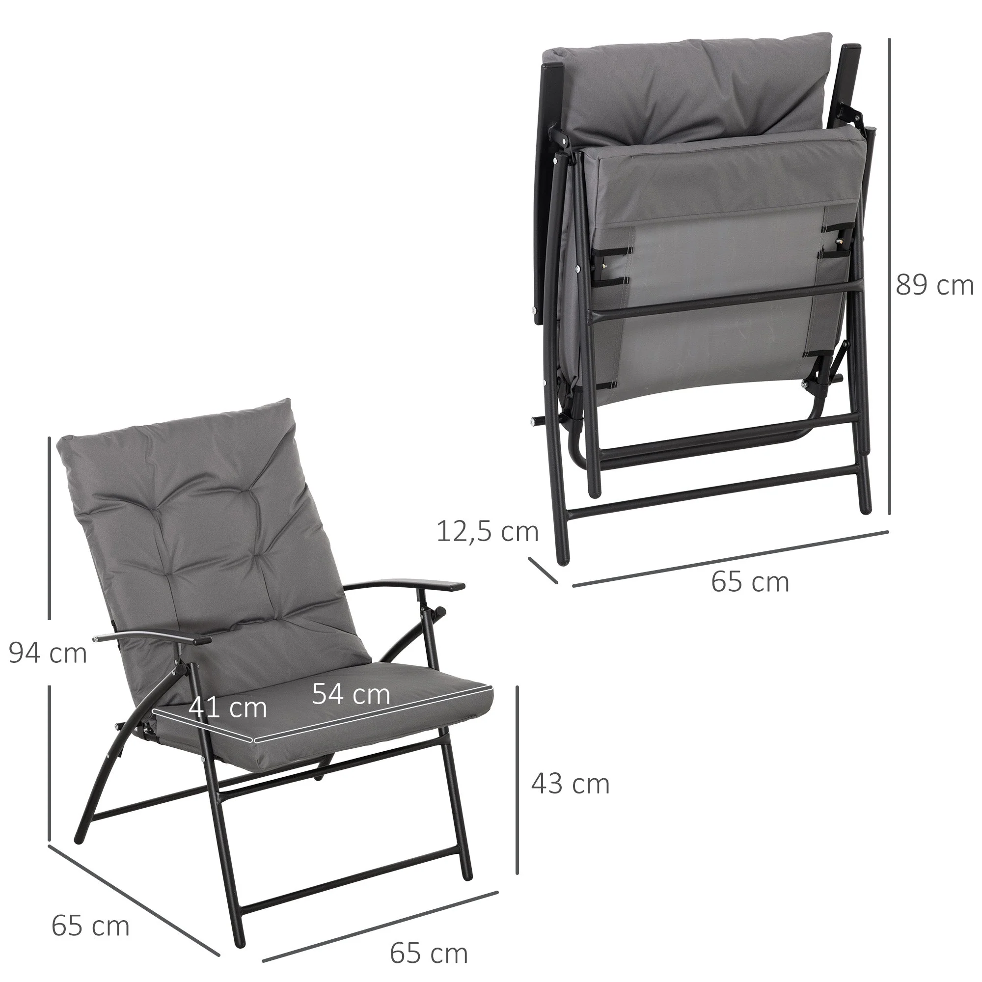 Camping Chair Foldable, Adjustable Backrest, Metal, Oxford, Gray - Image 3