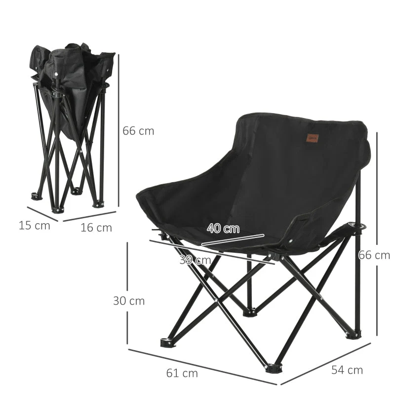Camping Chair, Lightweight Folding with Carrying Bag and Pocket, Black - Image 3