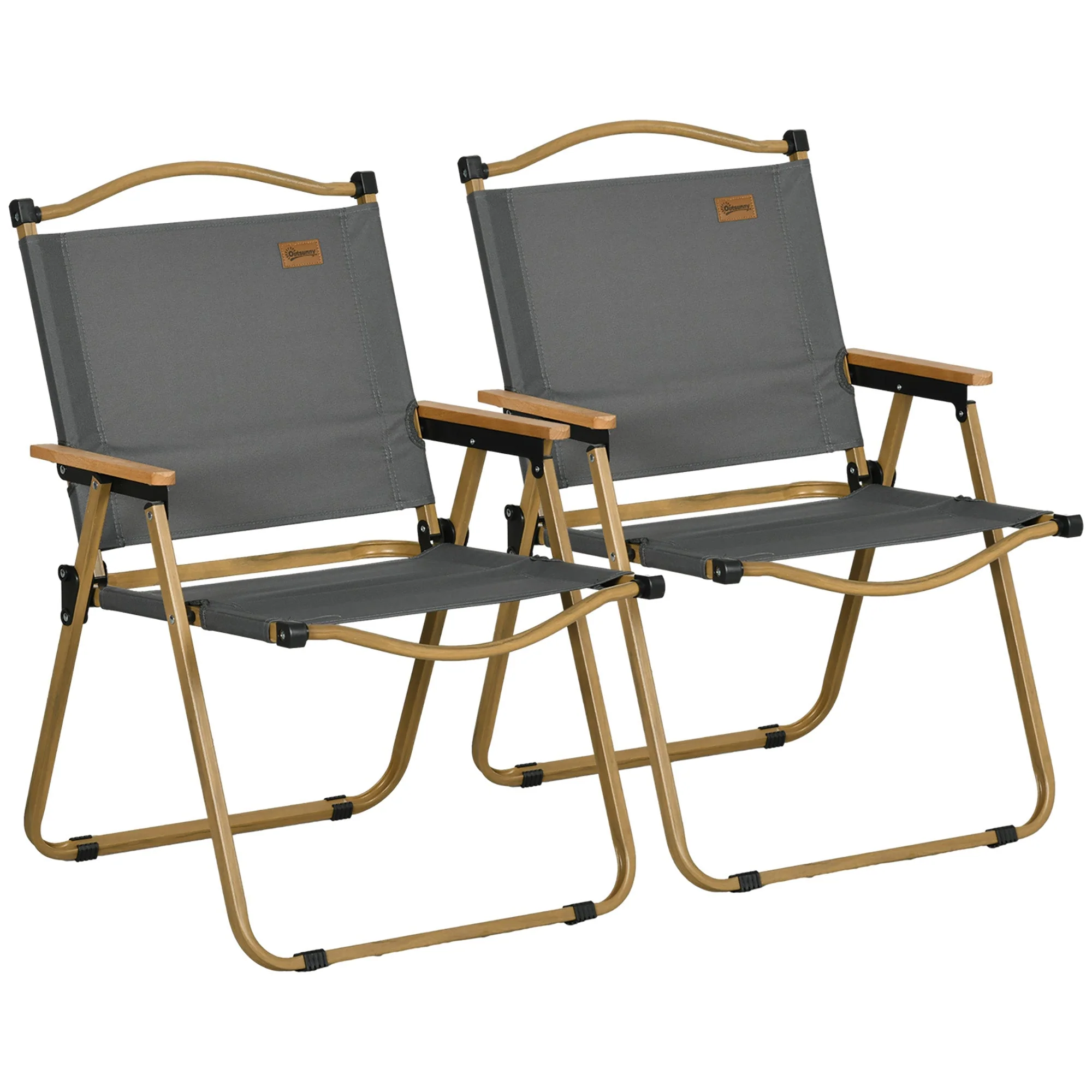Camping Chair Set of 2, Foldable Garden/Pool/Beach, Steel/Oxford, Dark Grey - Image 2