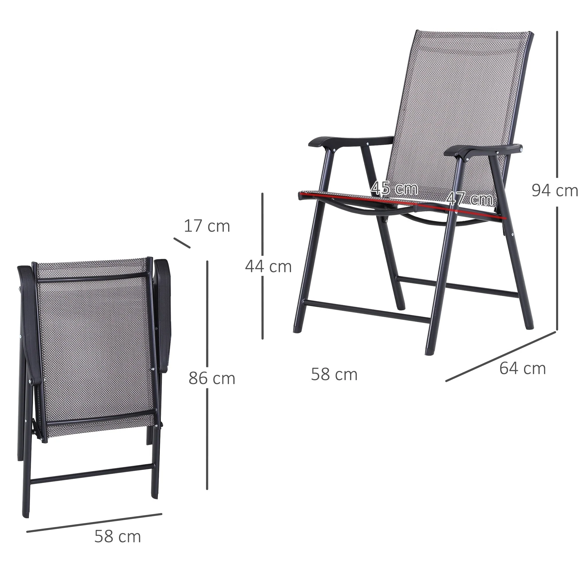 Camping Chairs, 2-Piece Folding Armrest Fishing, Metal Grey - Image 3