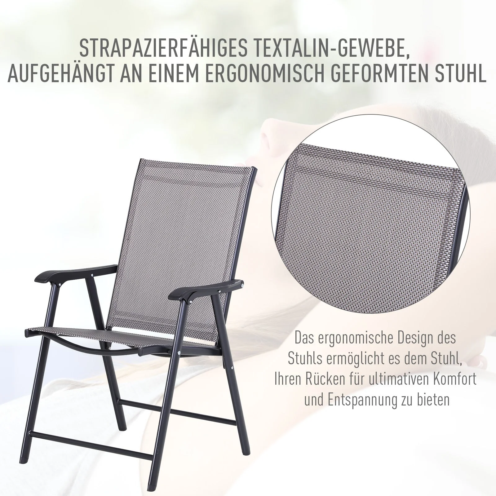 Camping Chairs, 2-Piece Folding Armrest Fishing, Metal Grey - Image 4