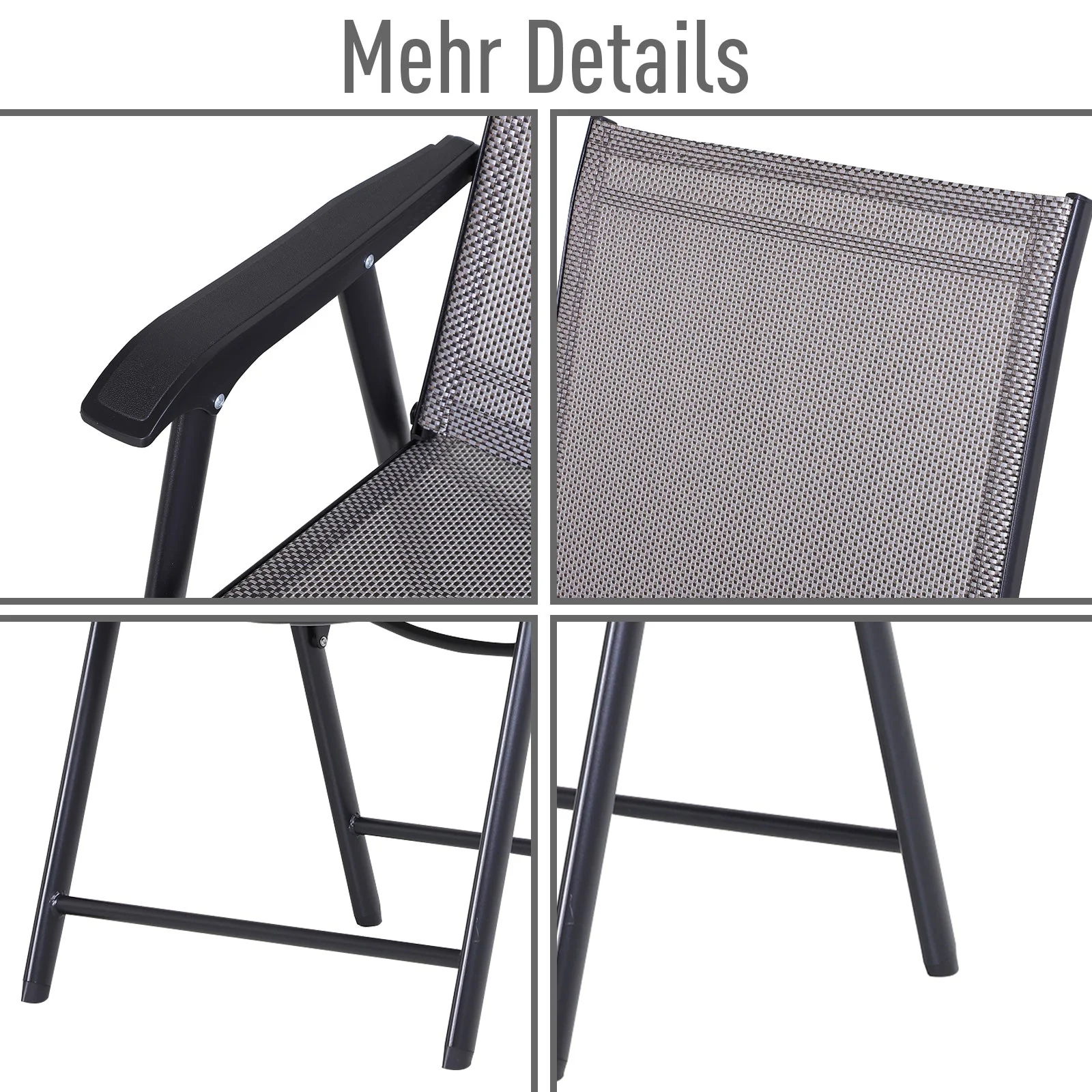Camping Chairs, 2-Piece Folding Armrest Fishing, Metal Grey - Image 7