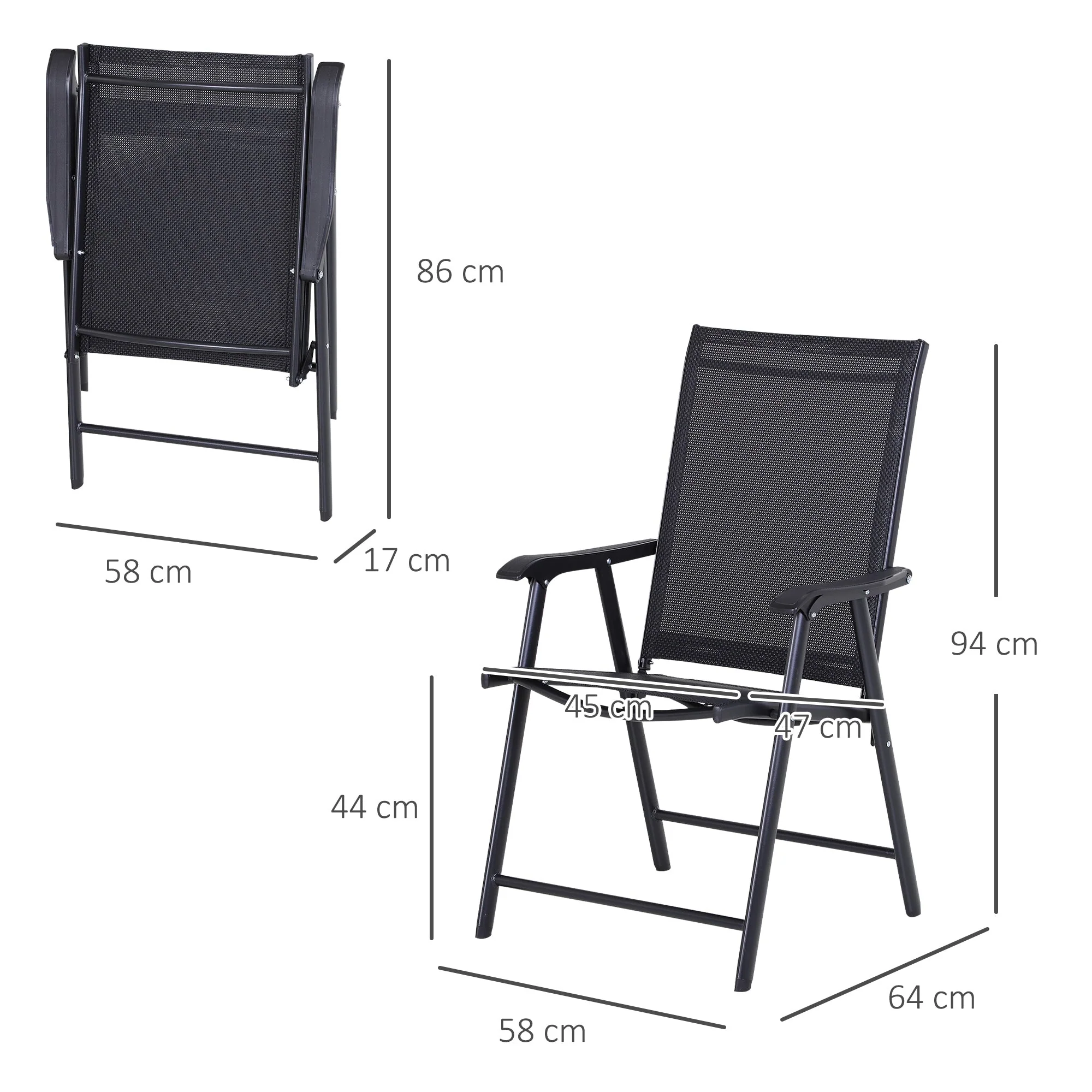 Camping Chairs Folding with Armrests, Metal Black - Image 3