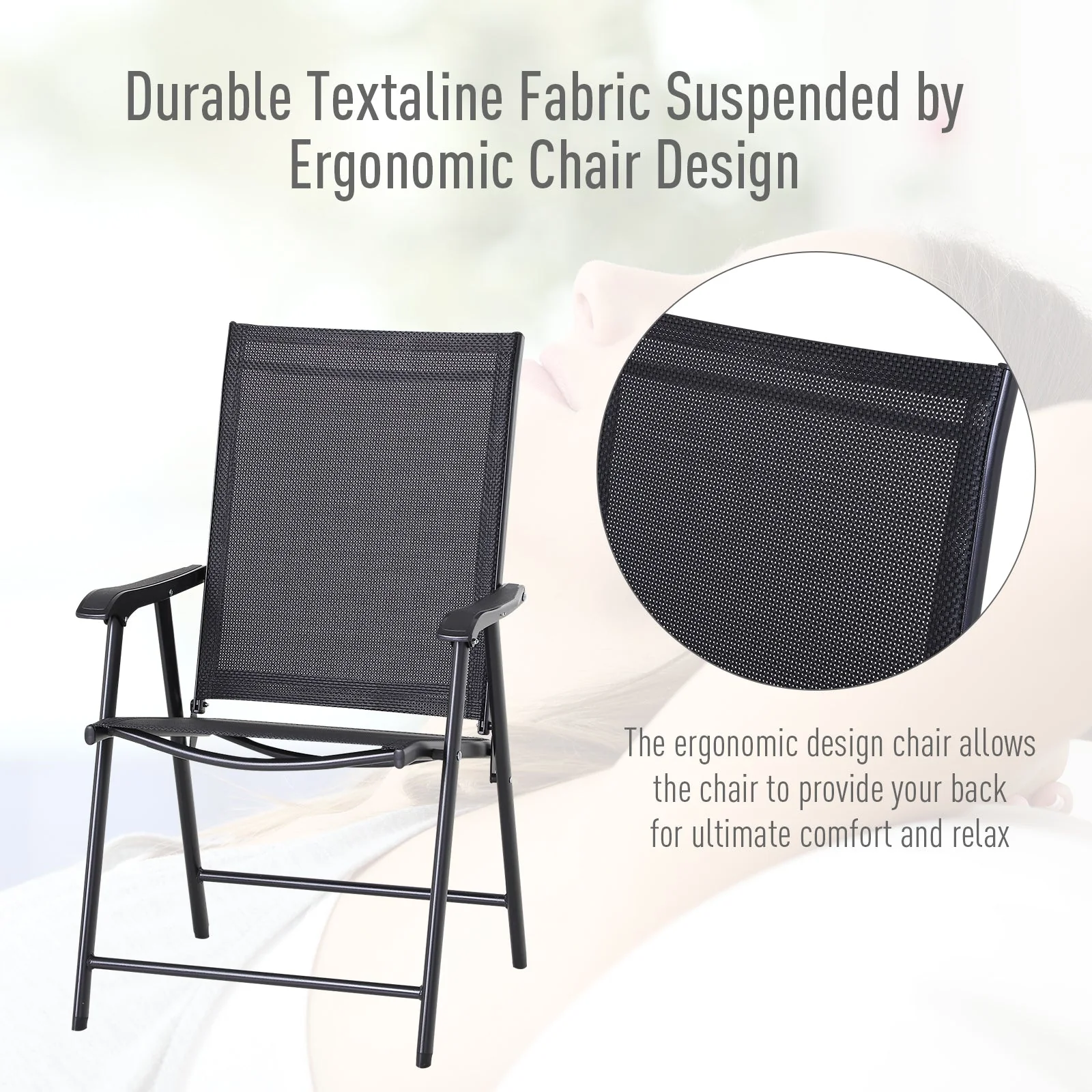 Camping Chairs Folding with Armrests, Metal Black - Image 4