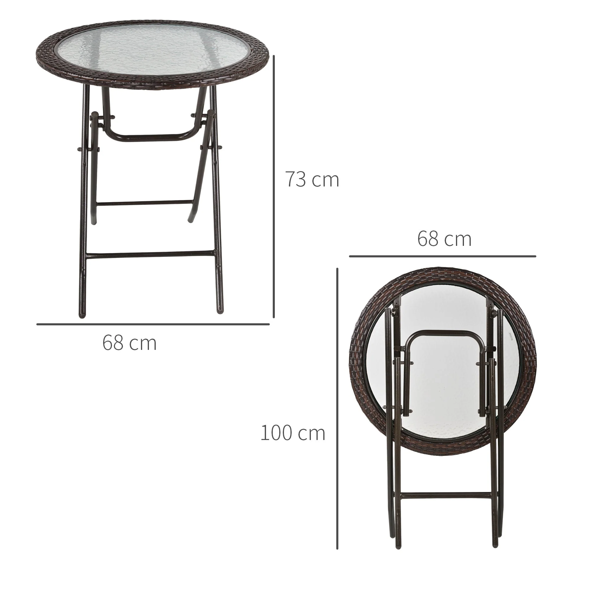 Camping Table Folding Round Ø68cm Rattan Steel - Image 3