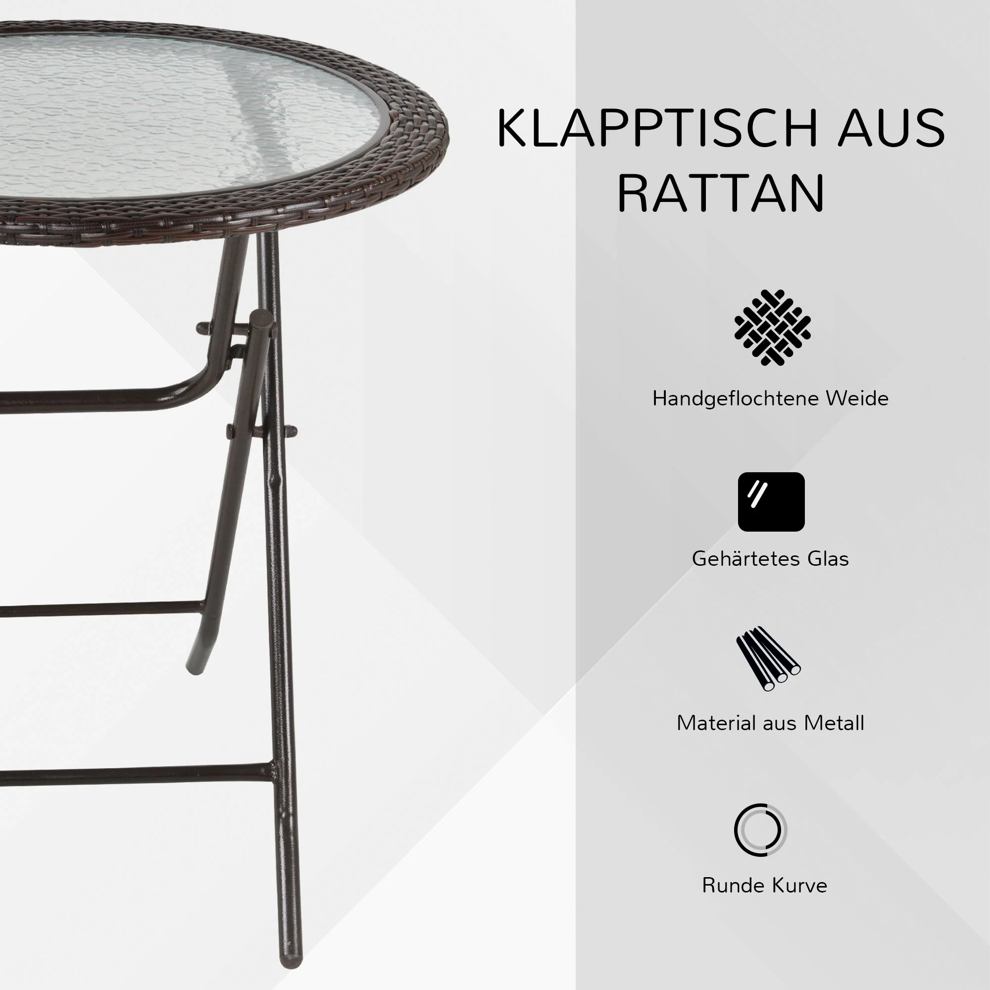 Camping Table Folding Round Ø68cm Rattan Steel - Image 6