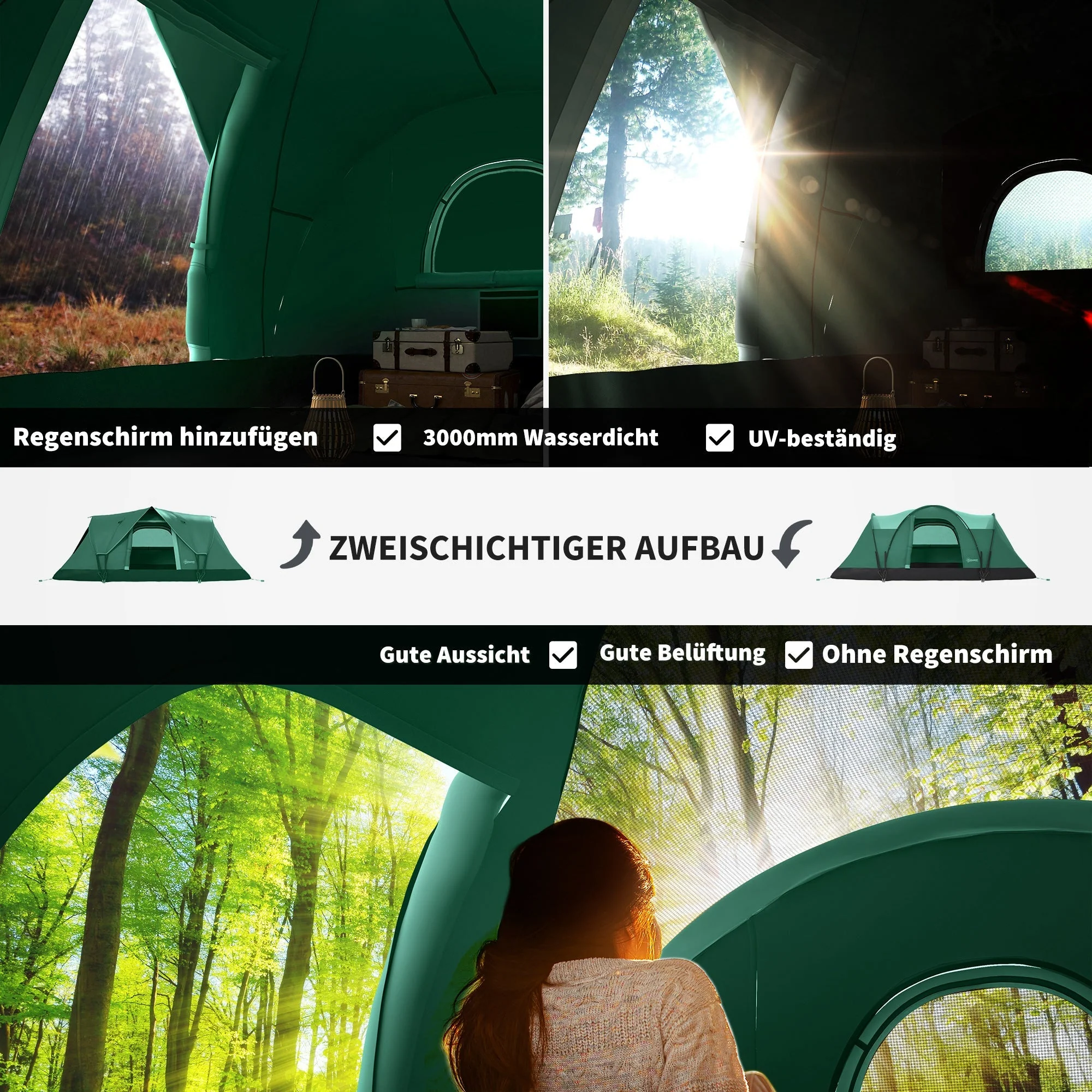 Camping Tent 5-6 Person Tunnel Dome 4.55x2.3x1.8m Polyester Army Green/Black - Image 4