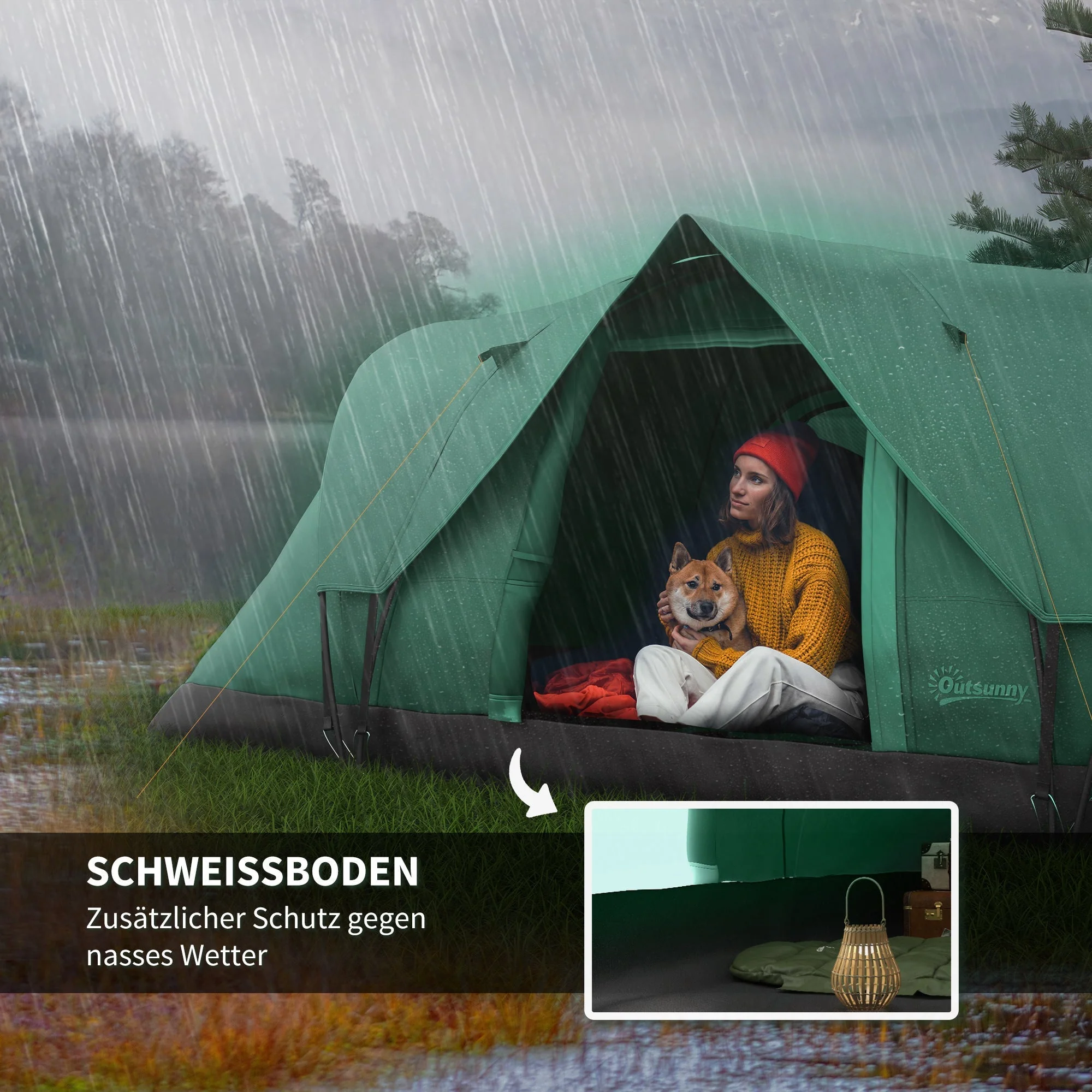 Camping Tent 5-6 Person Tunnel Dome 4.55x2.3x1.8m Polyester Army Green/Black - Image 5