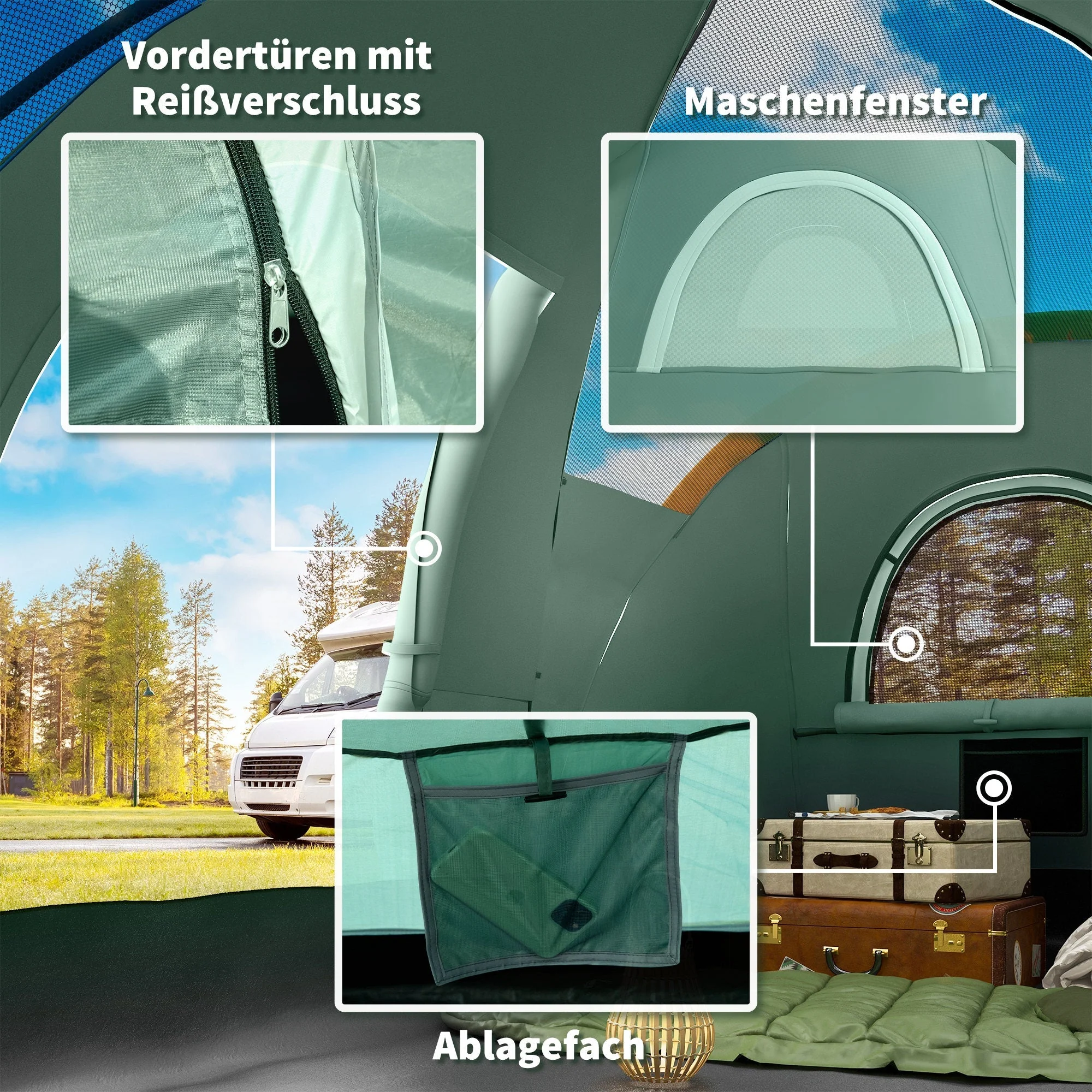 Camping Tent 5-6 Person Tunnel Dome 4.55x2.3x1.8m Polyester Army Green/Black - Image 7