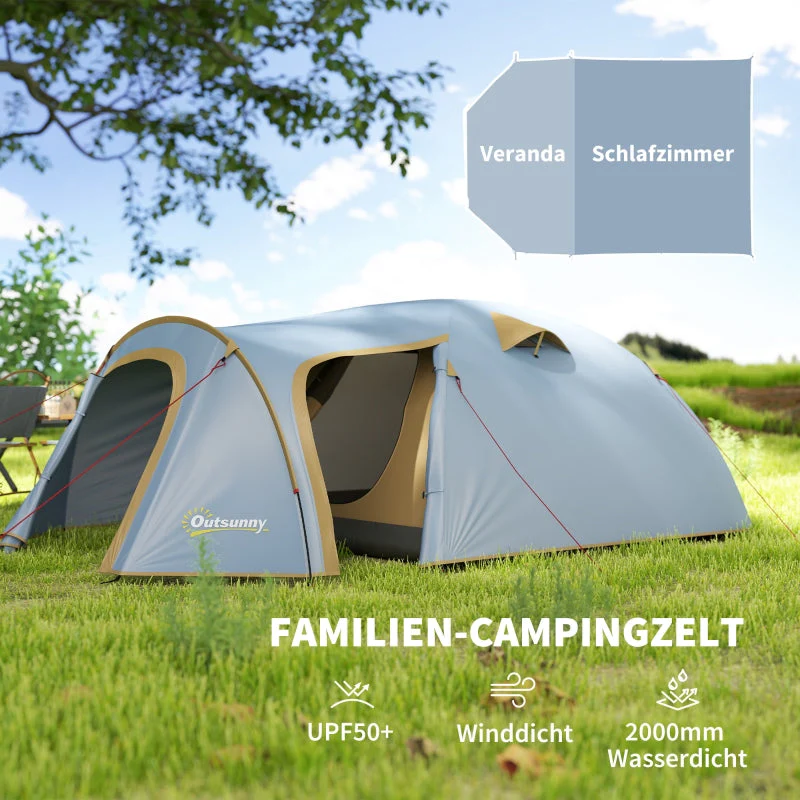 Camping tent for 4 people, waterproof tunnel with 2 doors, packing bag, for camping, travel, trekking, garden - Image 4