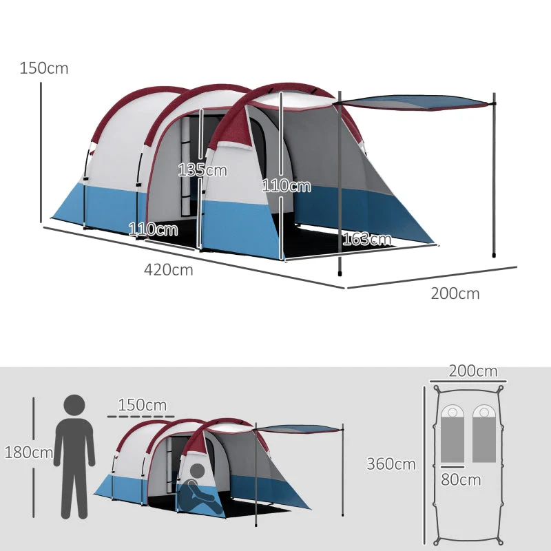 Camping Tent, Large Tunnel Tent, 2-3 Person, Red - Image 3