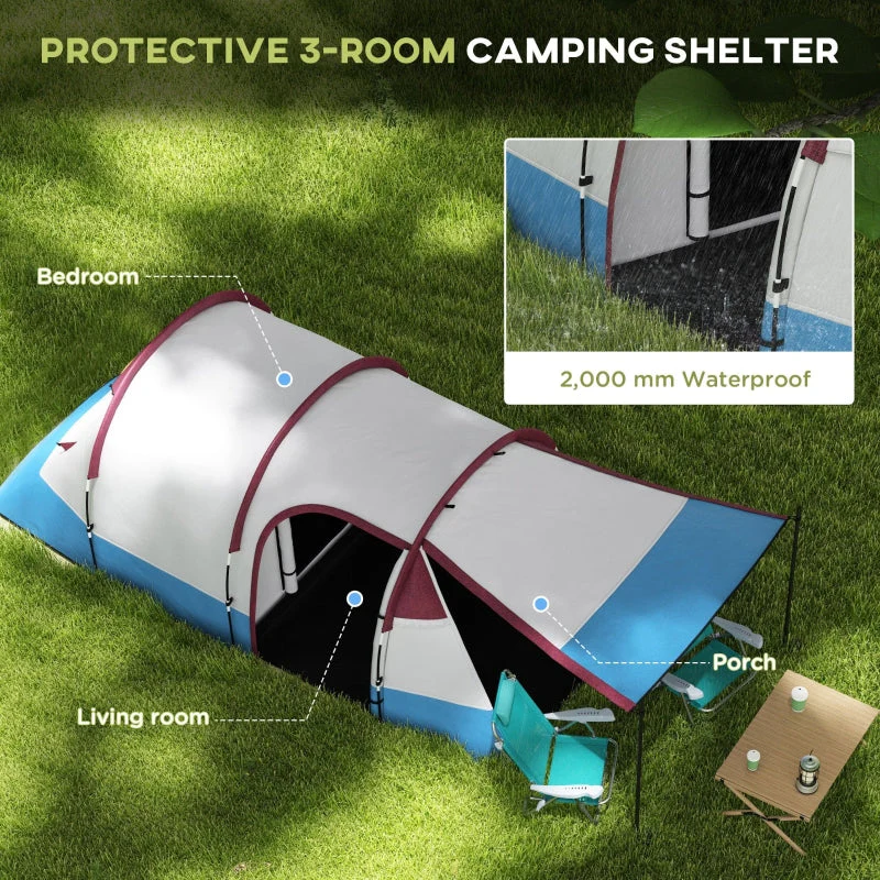 Camping Tent, Large Tunnel Tent, 2-3 Person, Red - Image 4