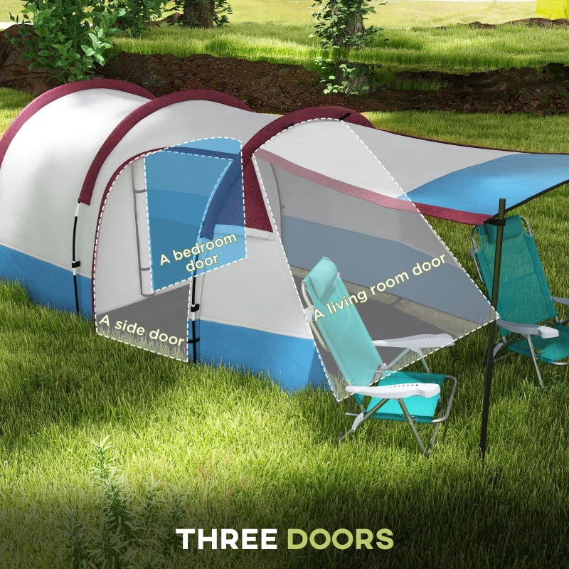 Camping Tent, Large Tunnel Tent, 2-3 Person, Red - Image 5