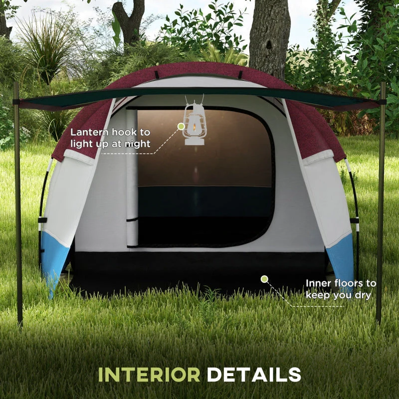 Camping Tent, Large Tunnel Tent, 2-3 Person, Red - Image 6