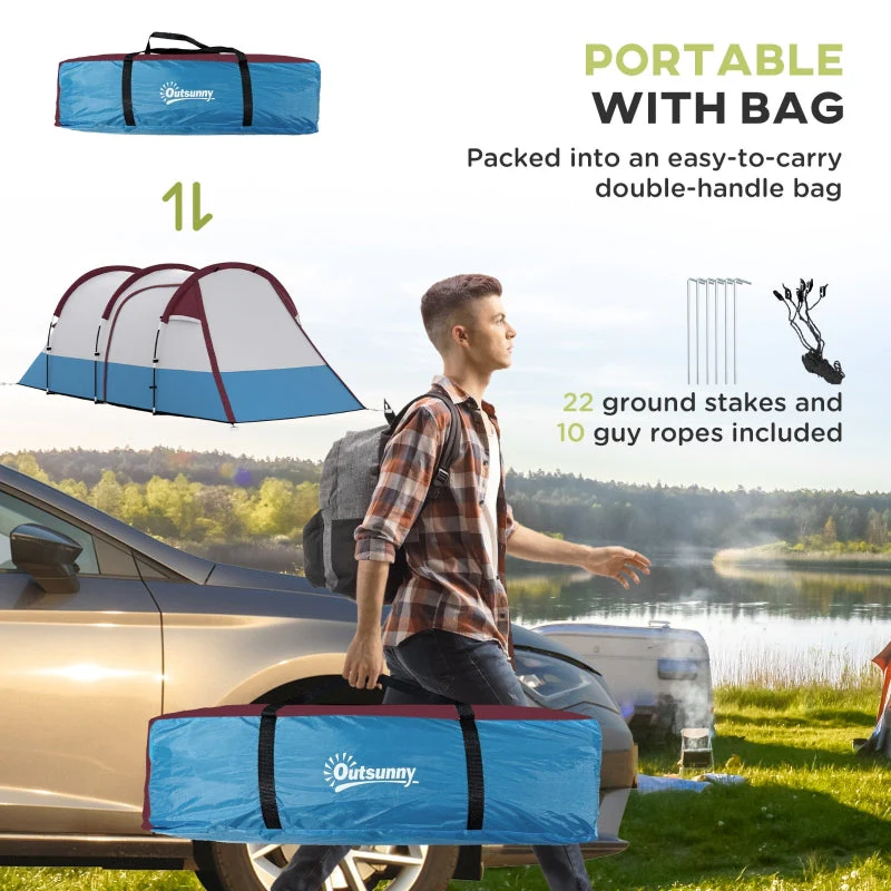 Camping Tent, Large Tunnel Tent, 2-3 Person, Red - Image 7
