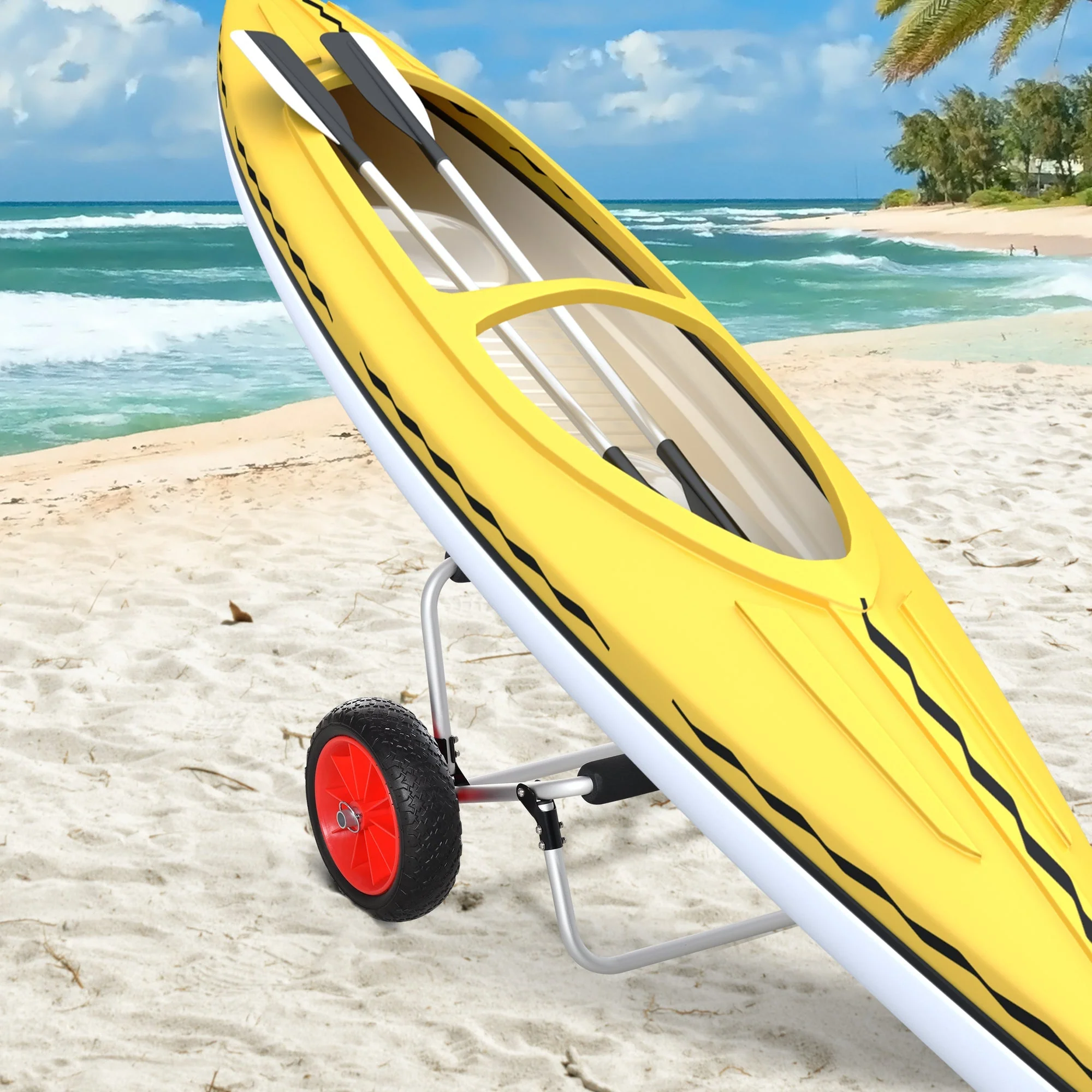 Canoe/Kayak/Surf Trolley Foldable with PU Wheels Padded Aluminum, Silver - Image 2