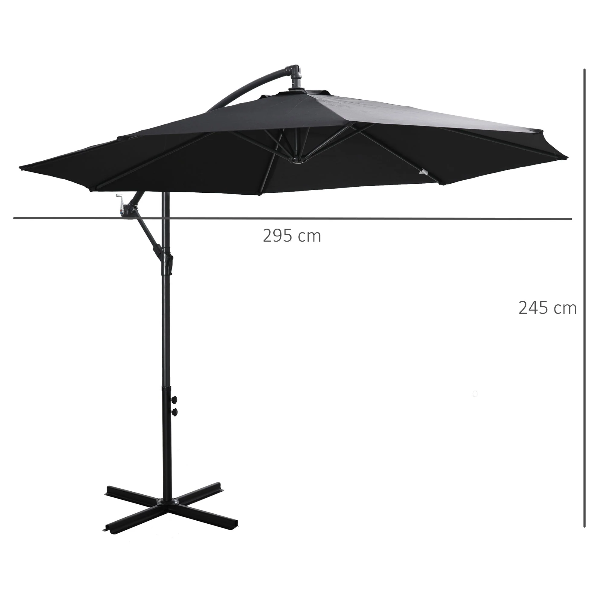 Cantilever Parasol Crank Steel Frame Ø3x2.5m, Black Polyester Fabric - Image 3