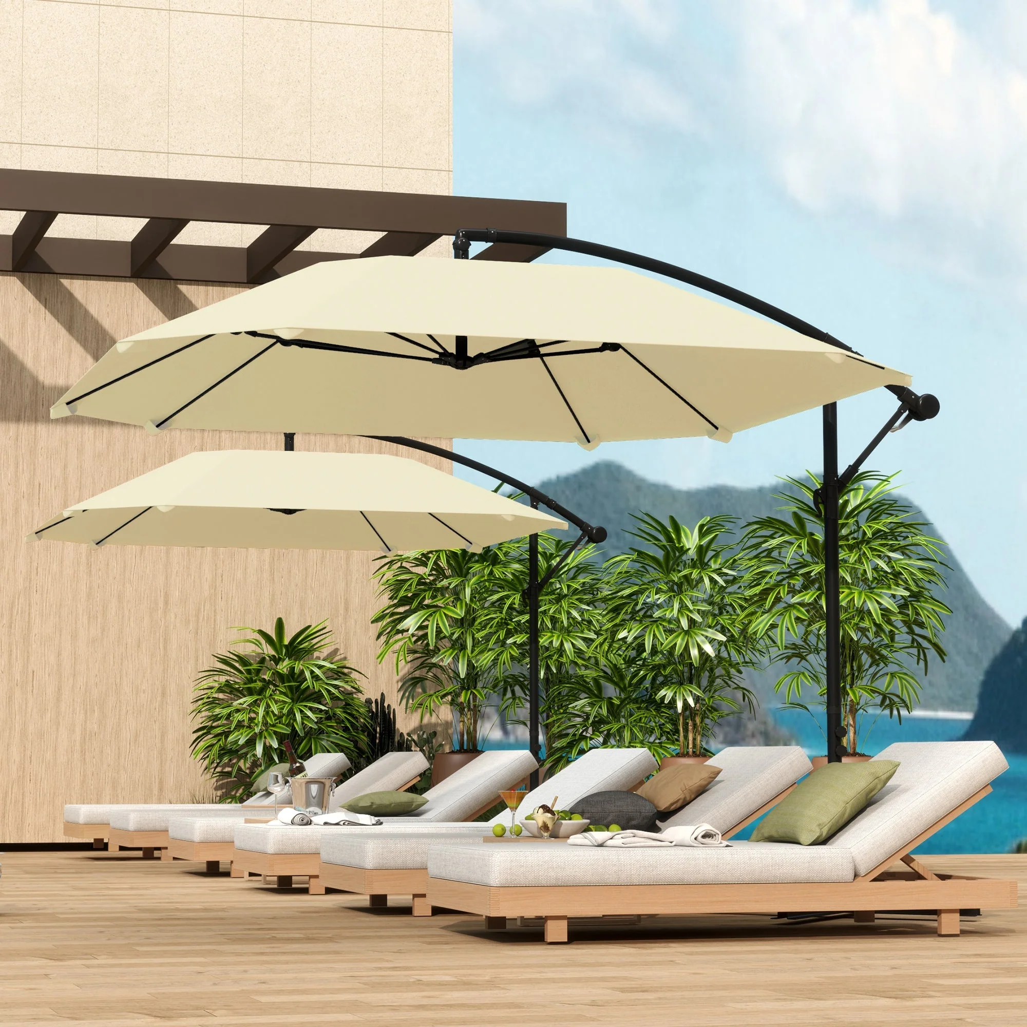 Cantilever Umbrella, Ø 260 cm, Waterproof, Tiltable, Aluminum, Beige