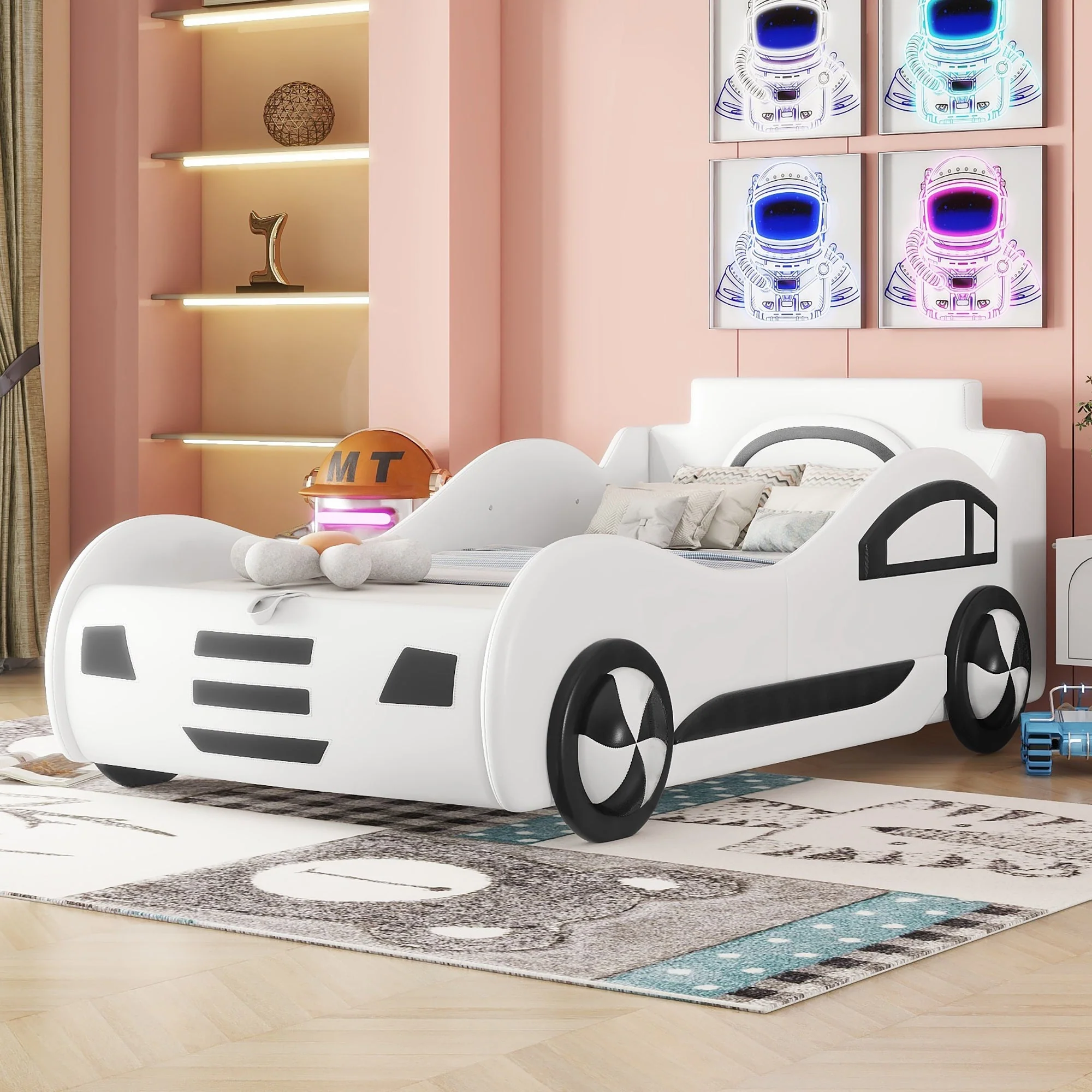 Car Bed, 90x200cm, Flat Bed with Slatted Base & Under-bed Storage, White - Image 2