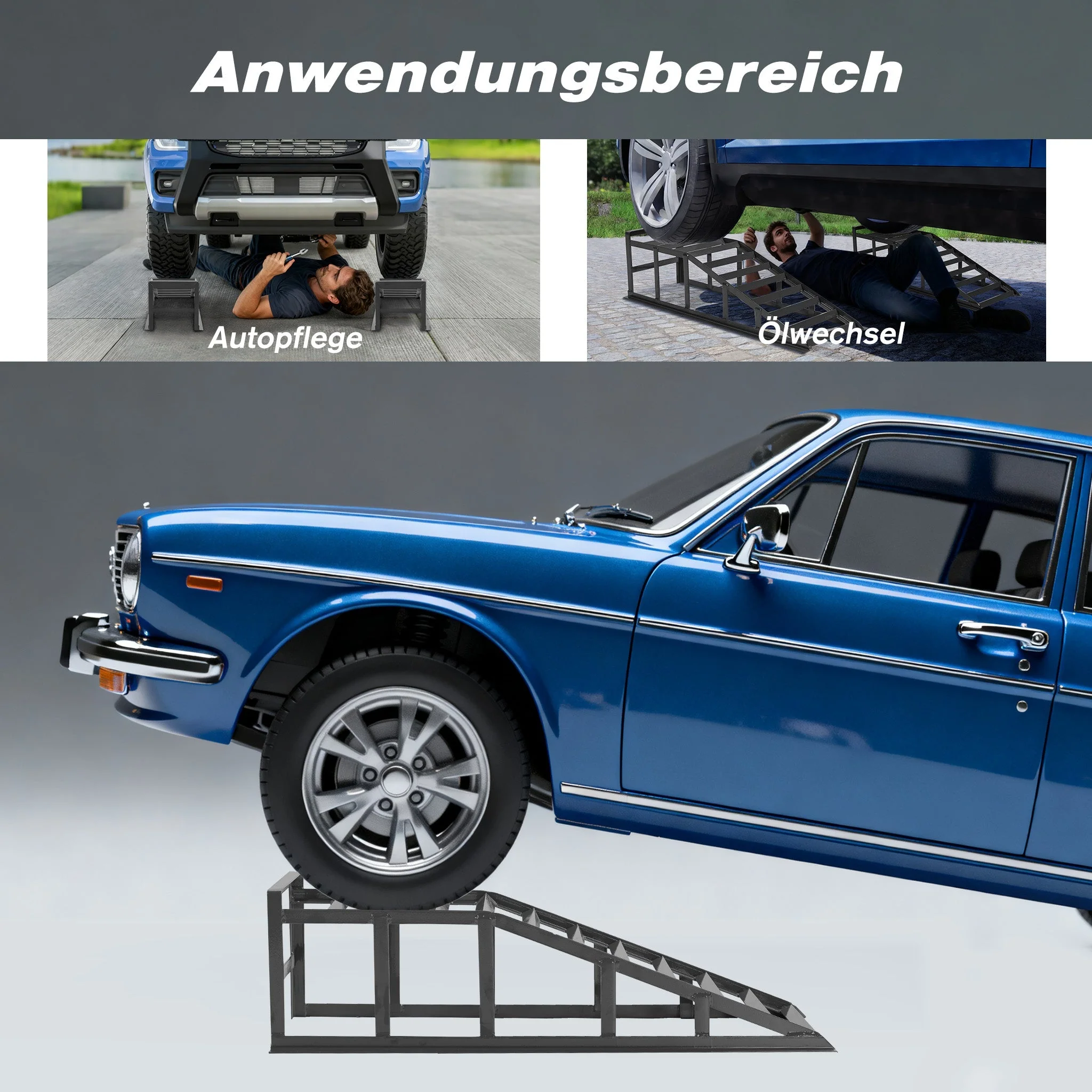 Car Ramps 2000kg Capacity Height-Adjustable Non-Slip Surface Grey - Image 5