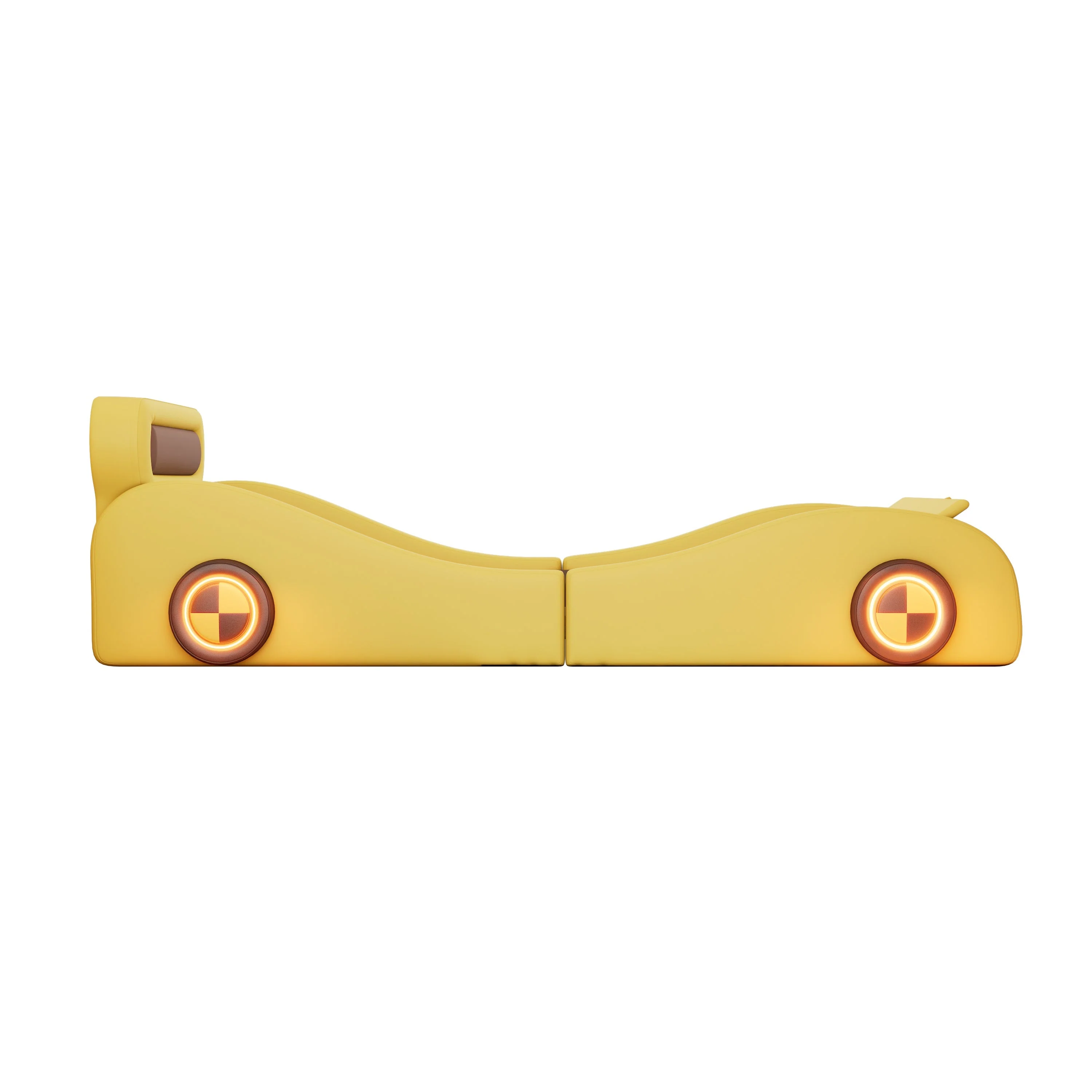 Car-Shaped Upholstered Bed with Light-Up Wheels and Storage, 90x200cm, Yellow PU - Image 7