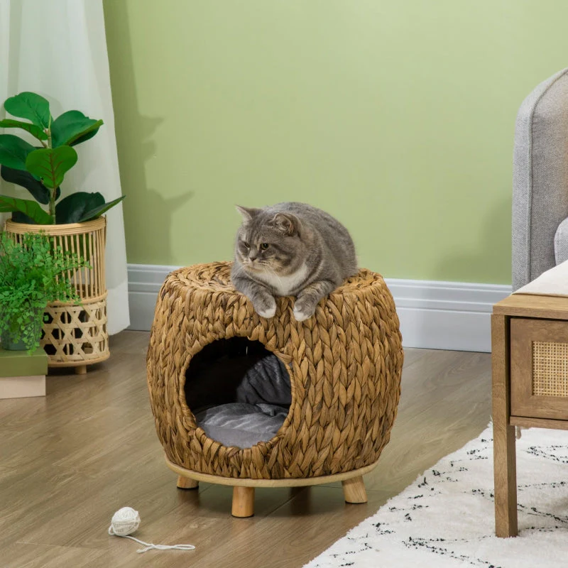 Cat Bed Cat House Stool, Washable Cushion, Wicker