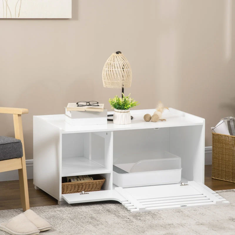Cat Cabinet, 2-in-1 Design, Magnetic Door, White