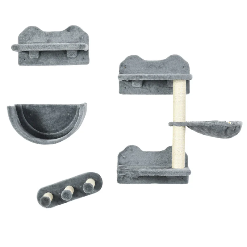 Cat Climbing Wall - 4 Pcs., Scratching Post, Cat Stairs, Hammock, Jumping Platform, Wood - Image 2