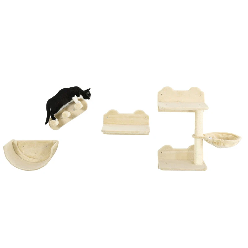 Cat Climbing Wall 4-piece, Scratching Post, Hammock, Wood