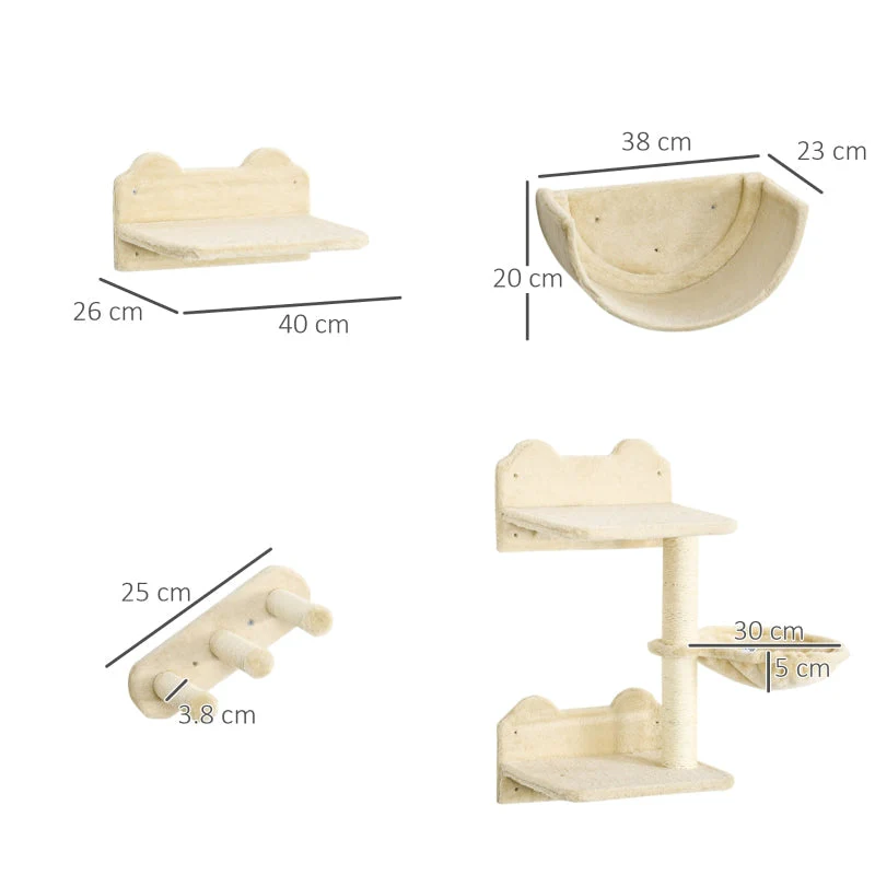 Cat Climbing Wall 4-piece, Scratching Post, Hammock, Wood - Image 3