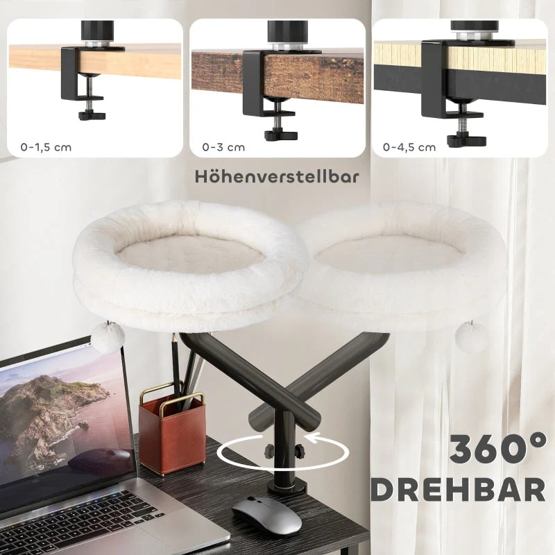 Cat Desk Bed, 360° Rotation, Adjustable Height, Washable, Cream White - Image 5
