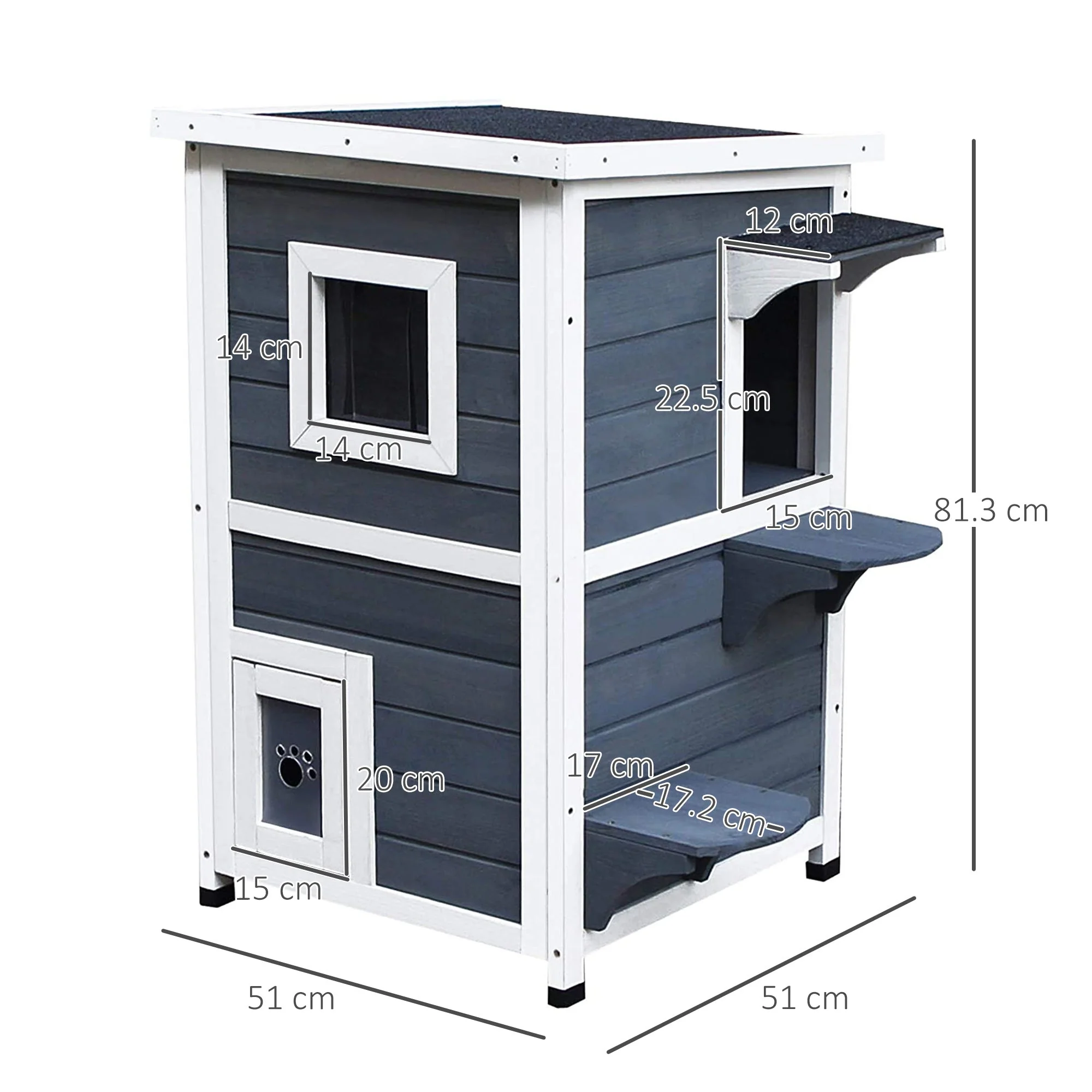 Cat House 2-Level Villa with Stairs, Grey Fir Wood - Image 3