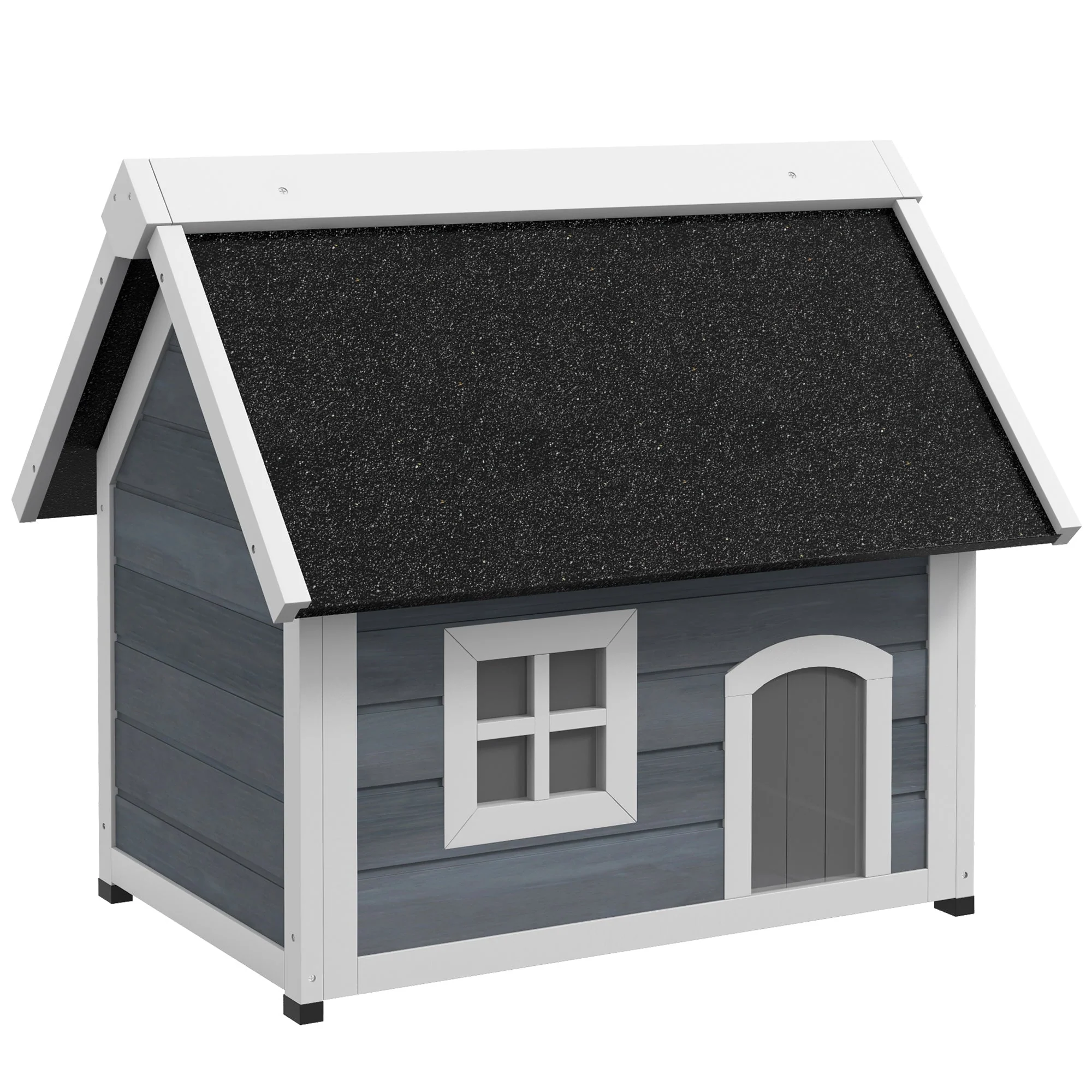 Cat House/Cave, Weatherproof Wooden with Hinged Roof, 3 Doors, Grey - Image 2