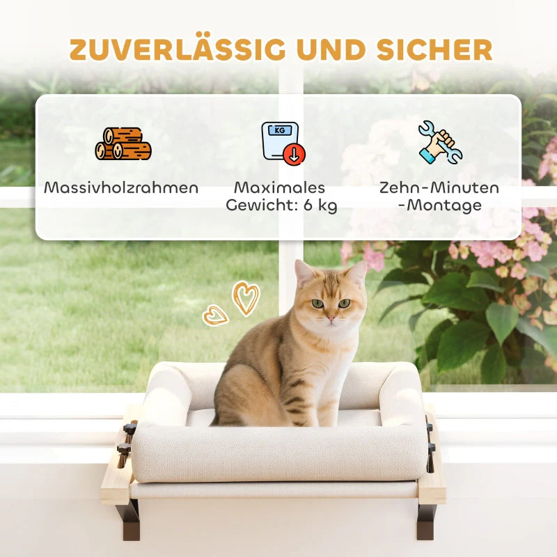 Cat House for Windowsills/Radiators, Cushion, Wooden Frame, White - Image 6