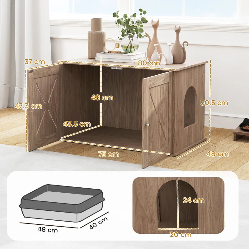 Cat Litter Box Enclosure, Double Doors Side Entrance Non-Slip Pads, Walnut Brown - Image 3