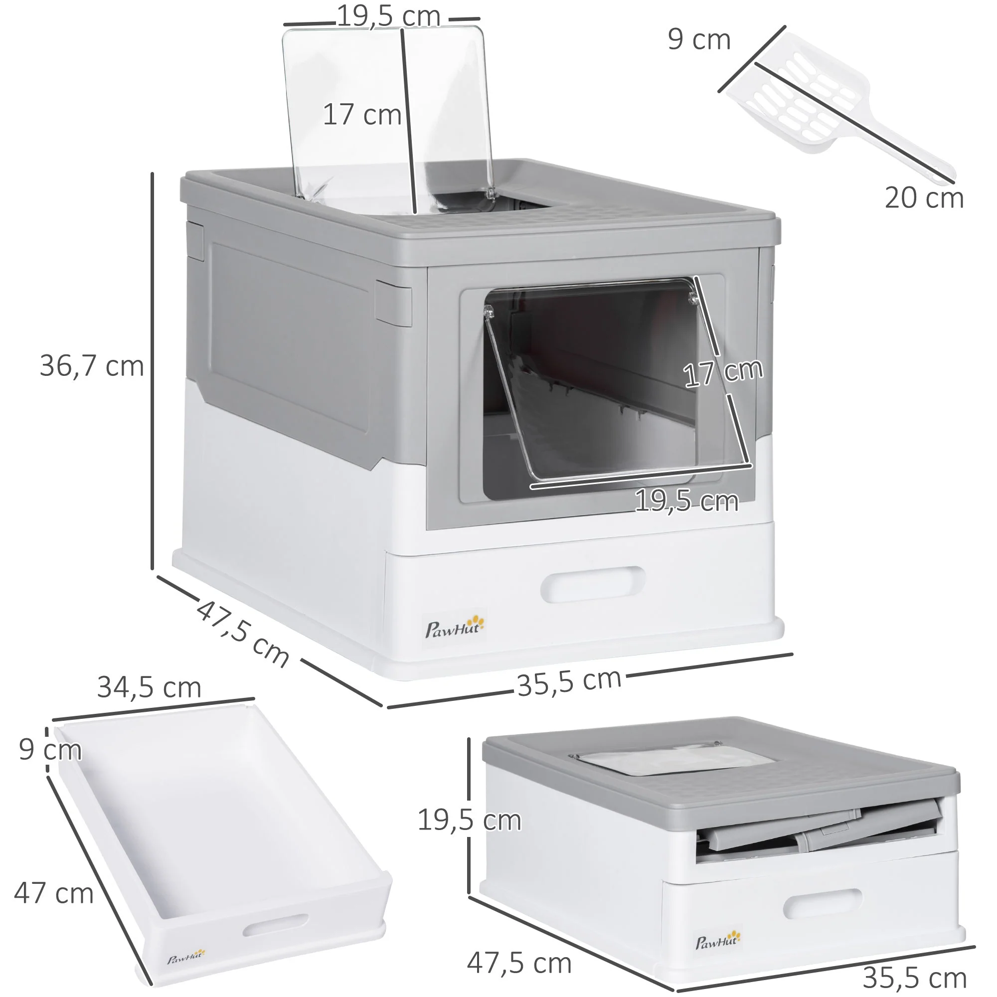 Cat Litter Box with Lid, Scoop, Deodorizing Box, Plastic - Image 3