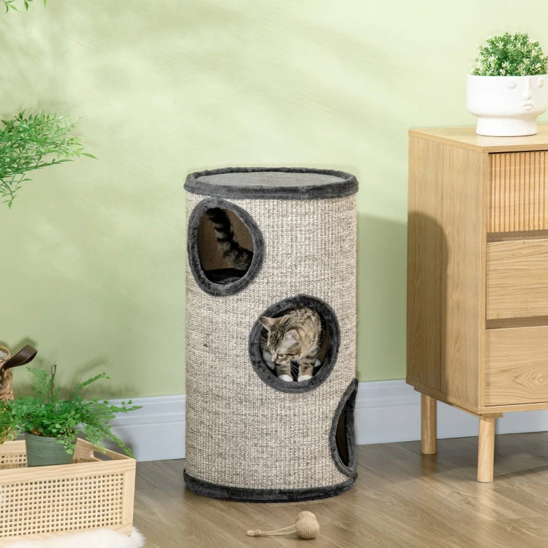 Cat Scratching Barrel, 3-Tier Sisal Rope Surface, Grey