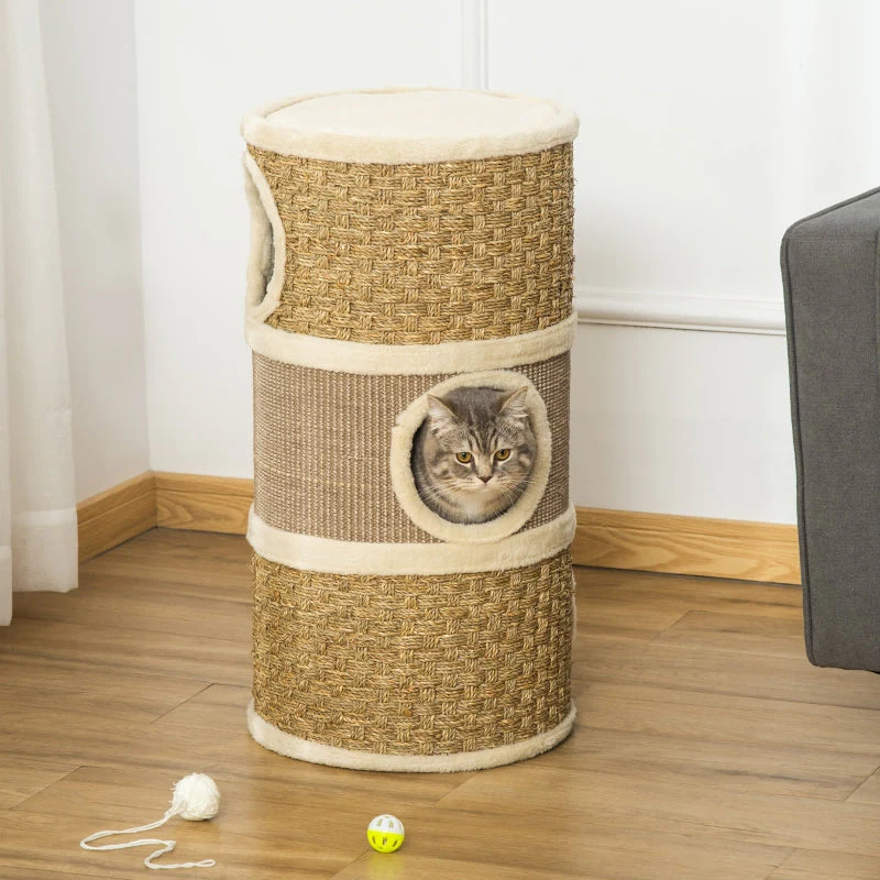 Cat Scratching Post Barrel 3 Levels Sisal Plush - Image 2