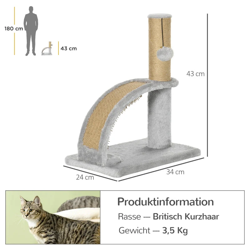 Cat Scratching Post, Jute Cover, Hanging Ball, Grey - Image 3