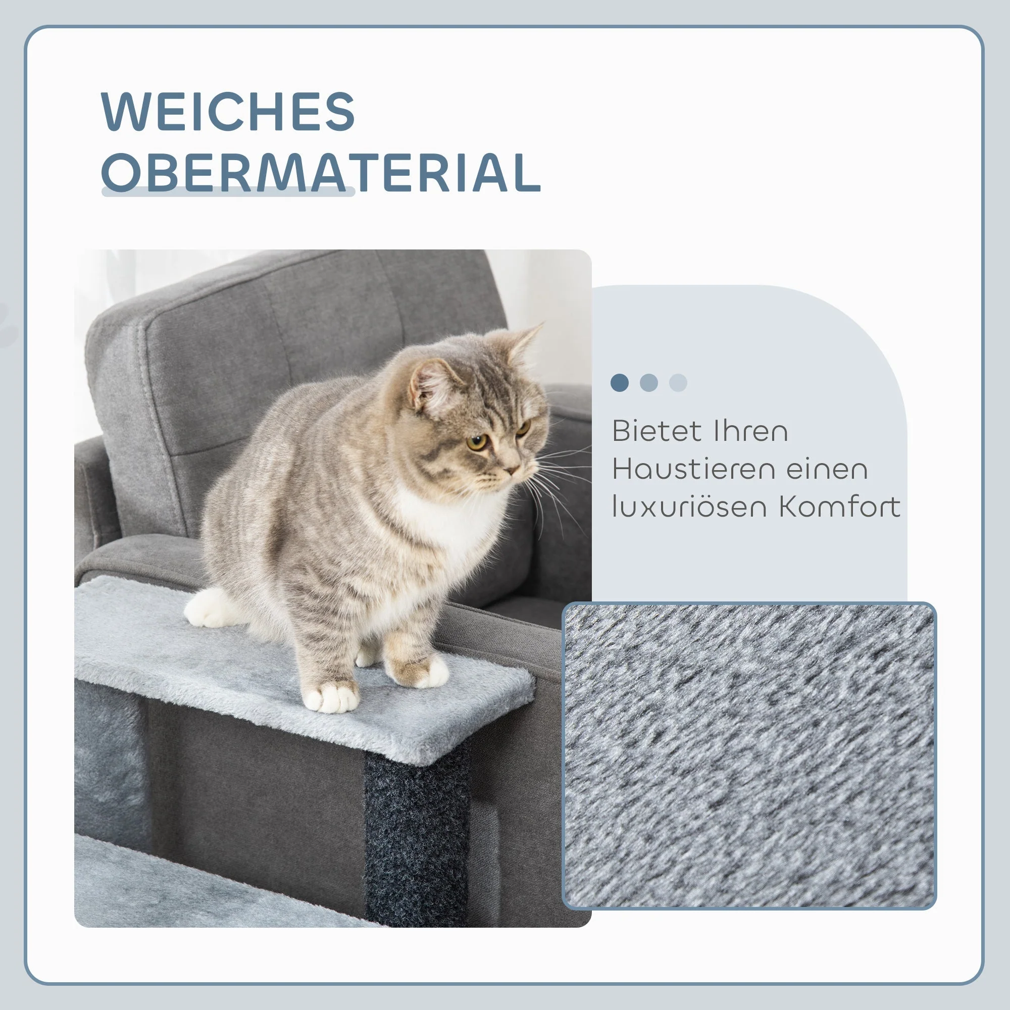 Cat Stairs, 64cm 4 Steps with Play Ball, Jute and Plush, Grey - Image 6