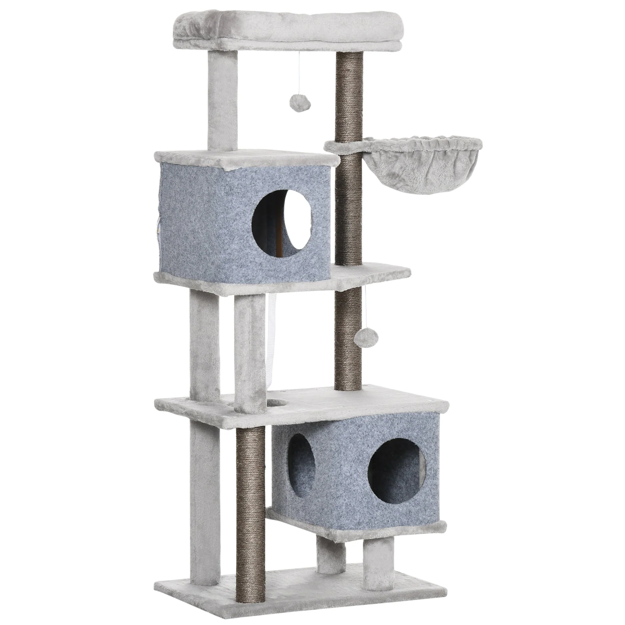Cat Tree 142cm Sisal Post Caves Platforms, Grey